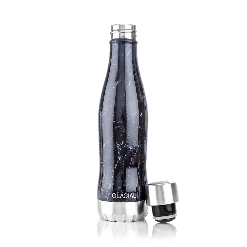 Glacial vesipullo 400 ml Black marble | Skandinaavinen Sisustus | Termoskannut & Termospullot | Musta