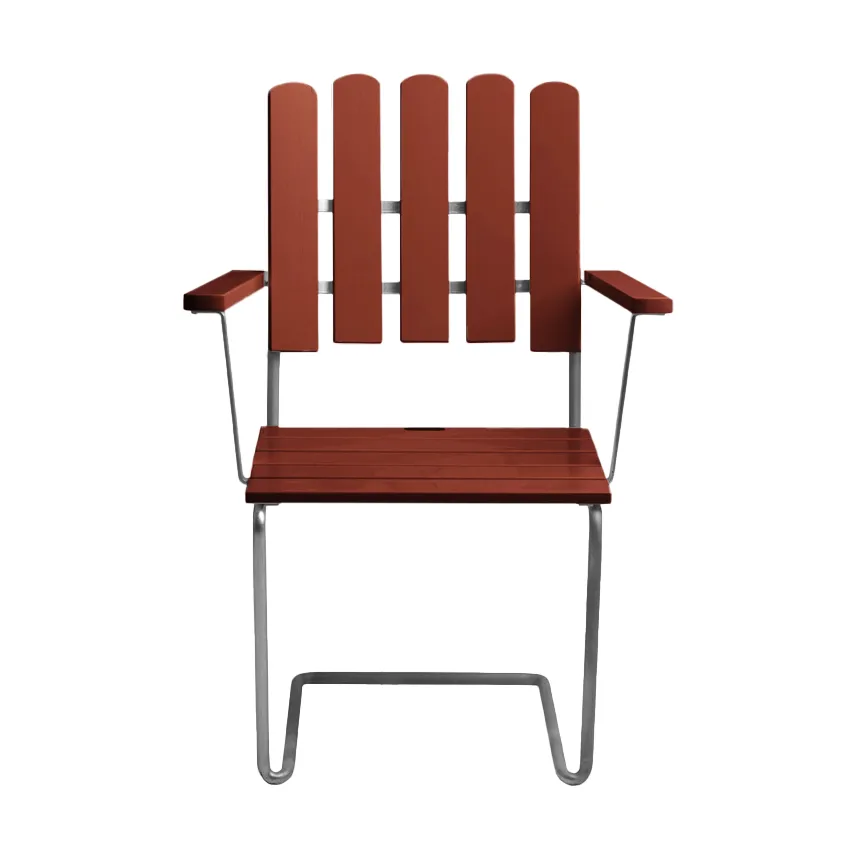 A2 nojatuoli, Tummanpunainen lakattu tammi lämpösinkitty runko Grythyttan Stålmöbler