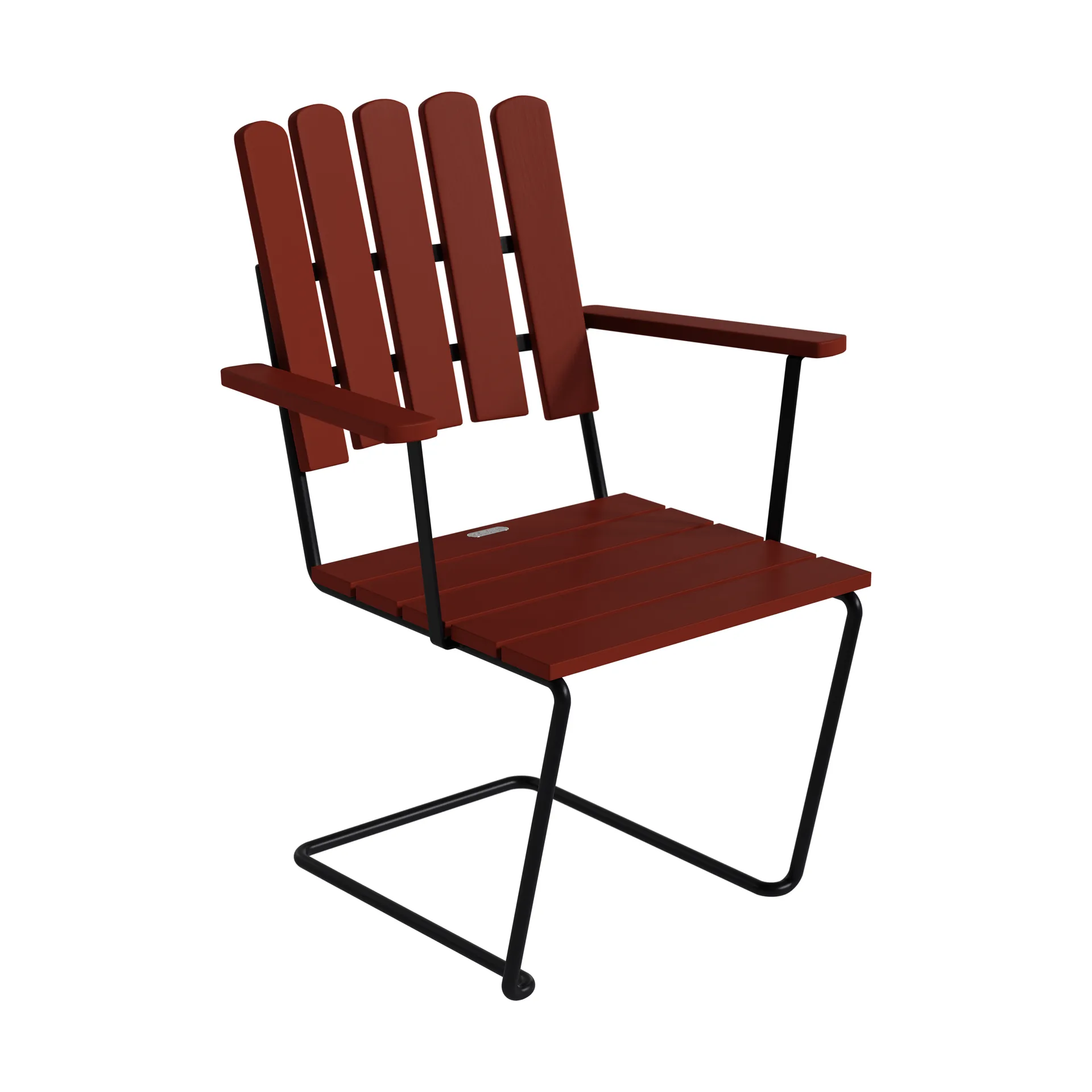 A2 nojatuoli, Tummanpunainen lakattu tammi musta teräsrunko Grythyttan Stålmöbler