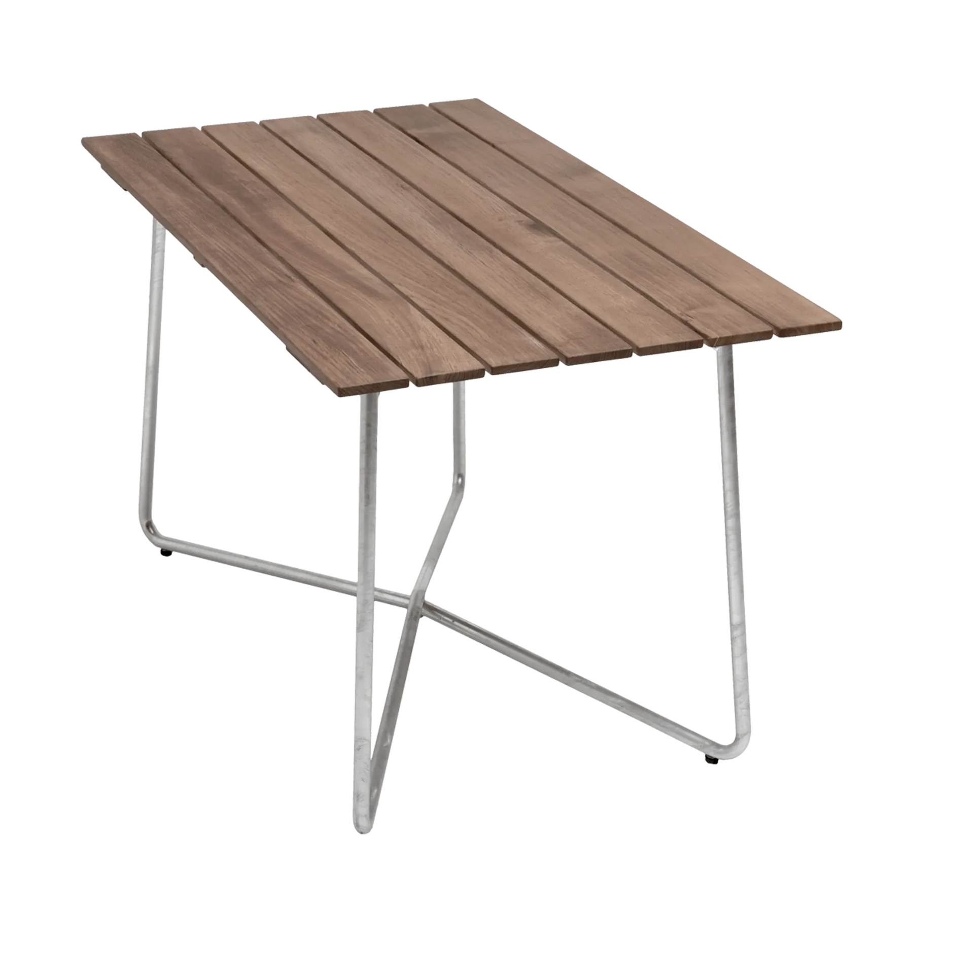 B25A pöytä, Tiikki-lämpösinkitty teline Grythyttan Stålmöbler