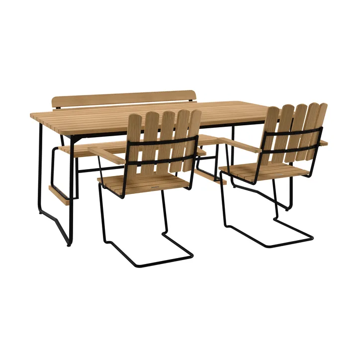 B31-pöytä 170 cm + 2 A2-nojatuolia + 3-istuttava sohva, öljytty tammi musta runko - Grythyttan Stålmöbler