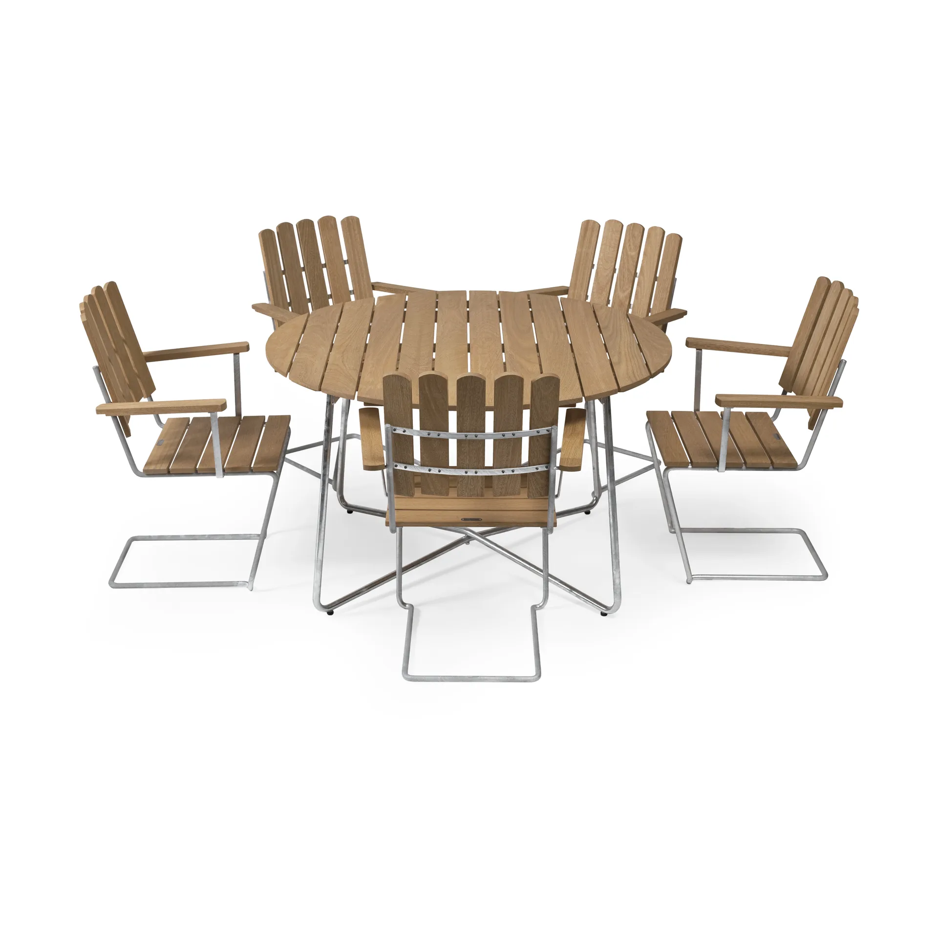 Grythyttan ruokailuryhmä tammi 9A Ø120cm + 5kpl A2 Grythyttan Stålmöbler