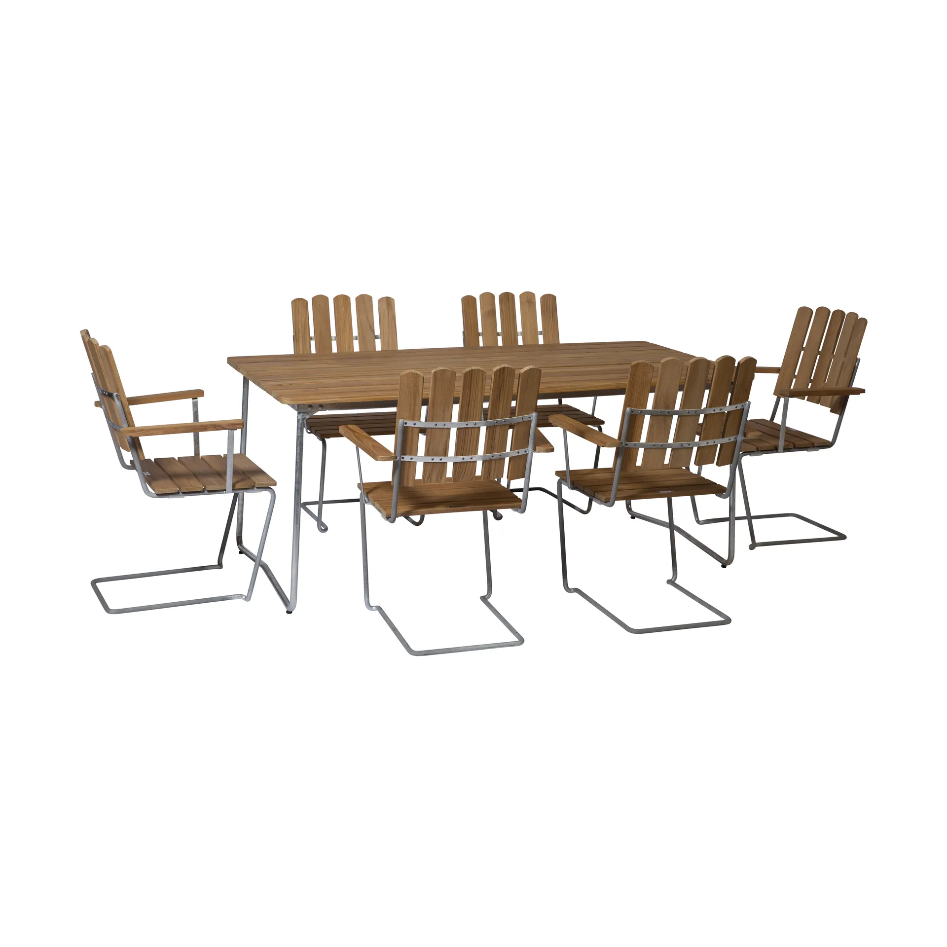 Grythyttan ruokailuryhmä tiikki B31 170cm + 6kpl A2 Grythyttan Stålmöbler