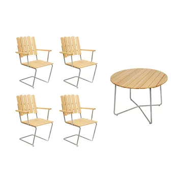 Grythyttan ruokaryhmä mänty 9A Ø100cm + 4kpl A2 - Grythyttan Stålmöbler