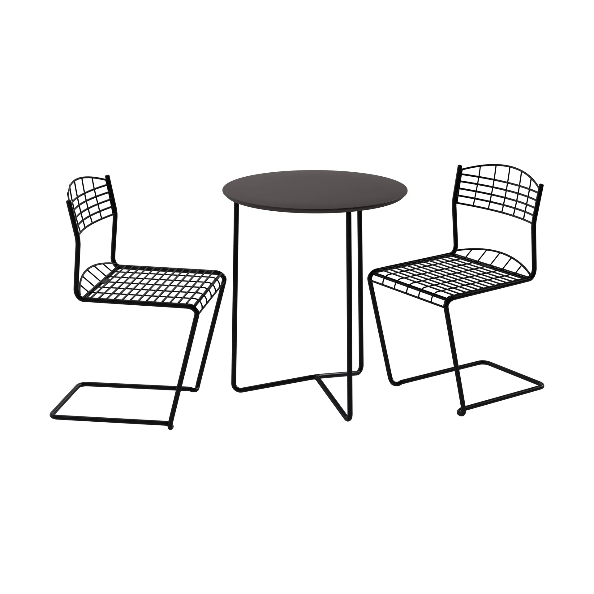 High tech pöytä Ø60 cm + 2 High tech tuolia, musta Grythyttan Stålmöbler