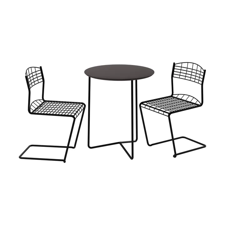 High tech pöytä Ø60 cm + 2 High tech tuolia, musta - Grythyttan Stålmöbler
