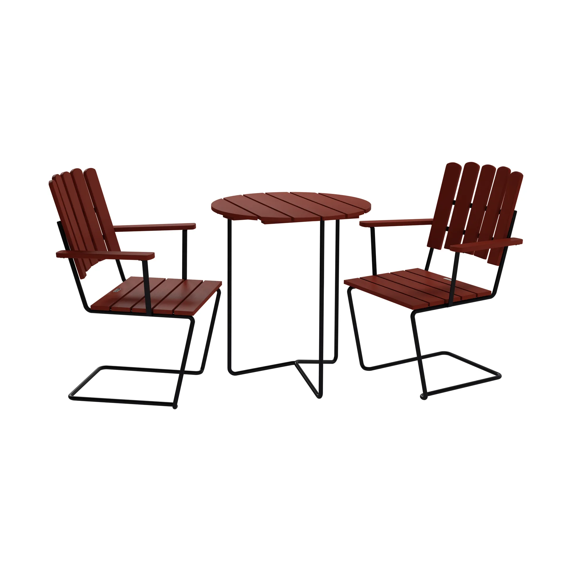 Table 6B pöytä + 2 A2 nojatuoli, tummanpunainen tammi-musta,  Grythyttan Stålmöbler