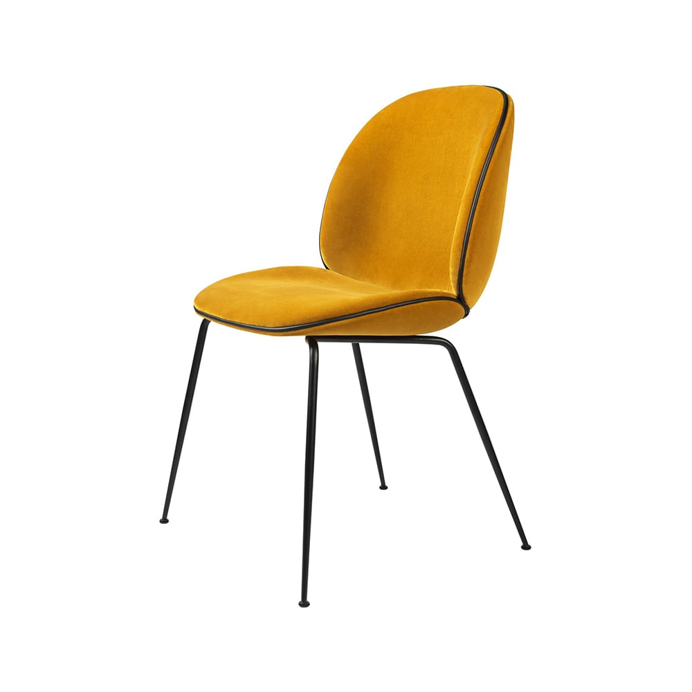Gubi Beetle dining chair fully upholstered -tuoli Kangas velluto cotone 312 keltainen musta teräsrunko