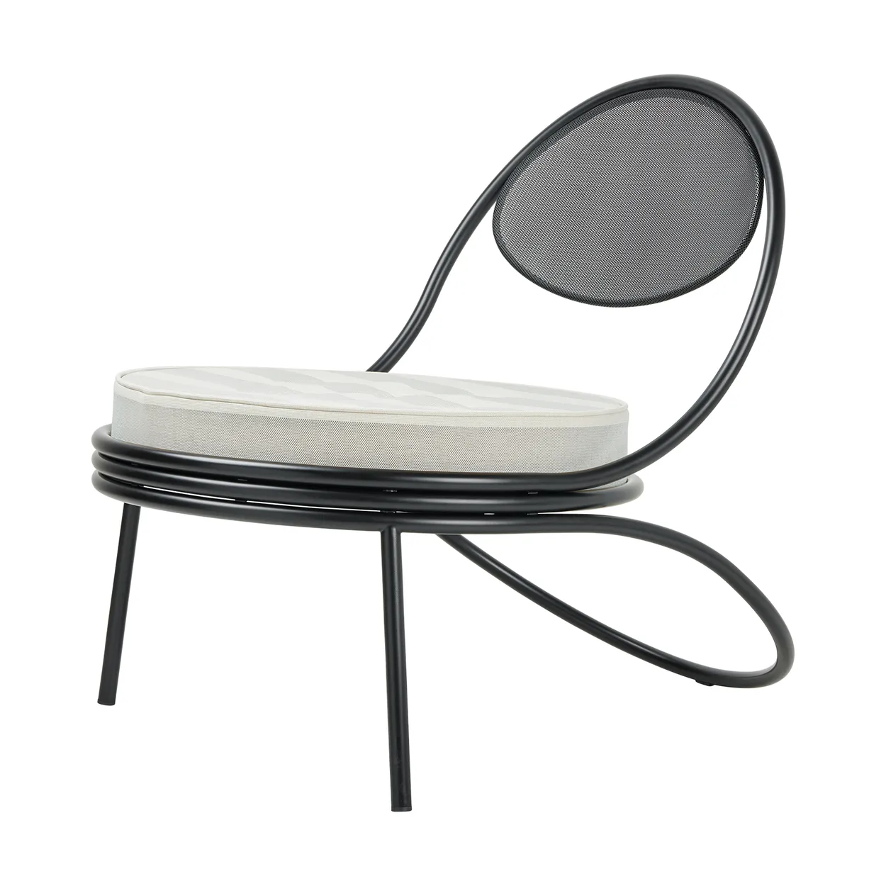 GUBI Copacabana Outdoor Lounge Chair verhoiltu istuinosa Leslie stripe limonta 020-mustat jalat