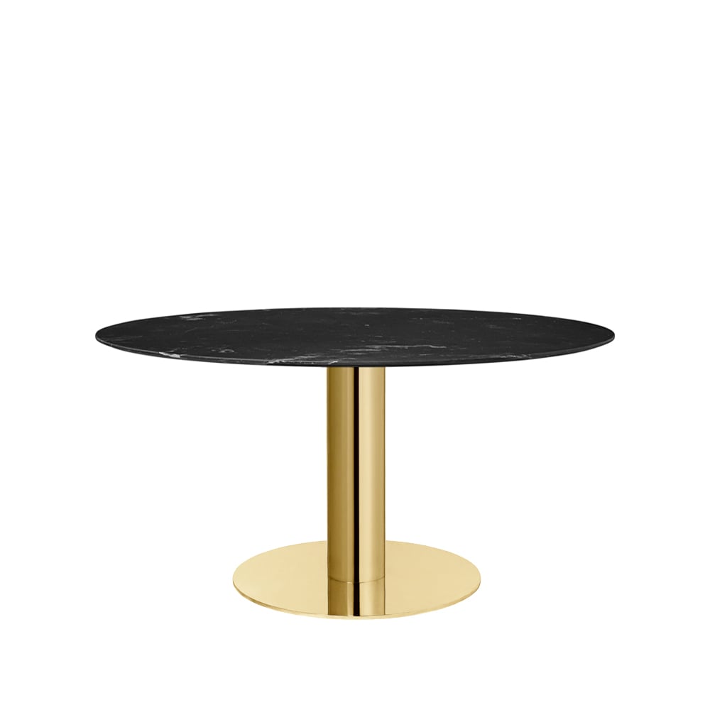Gubi 2.0 -ruokapöytä Marble black, ø 150, messinkirunko