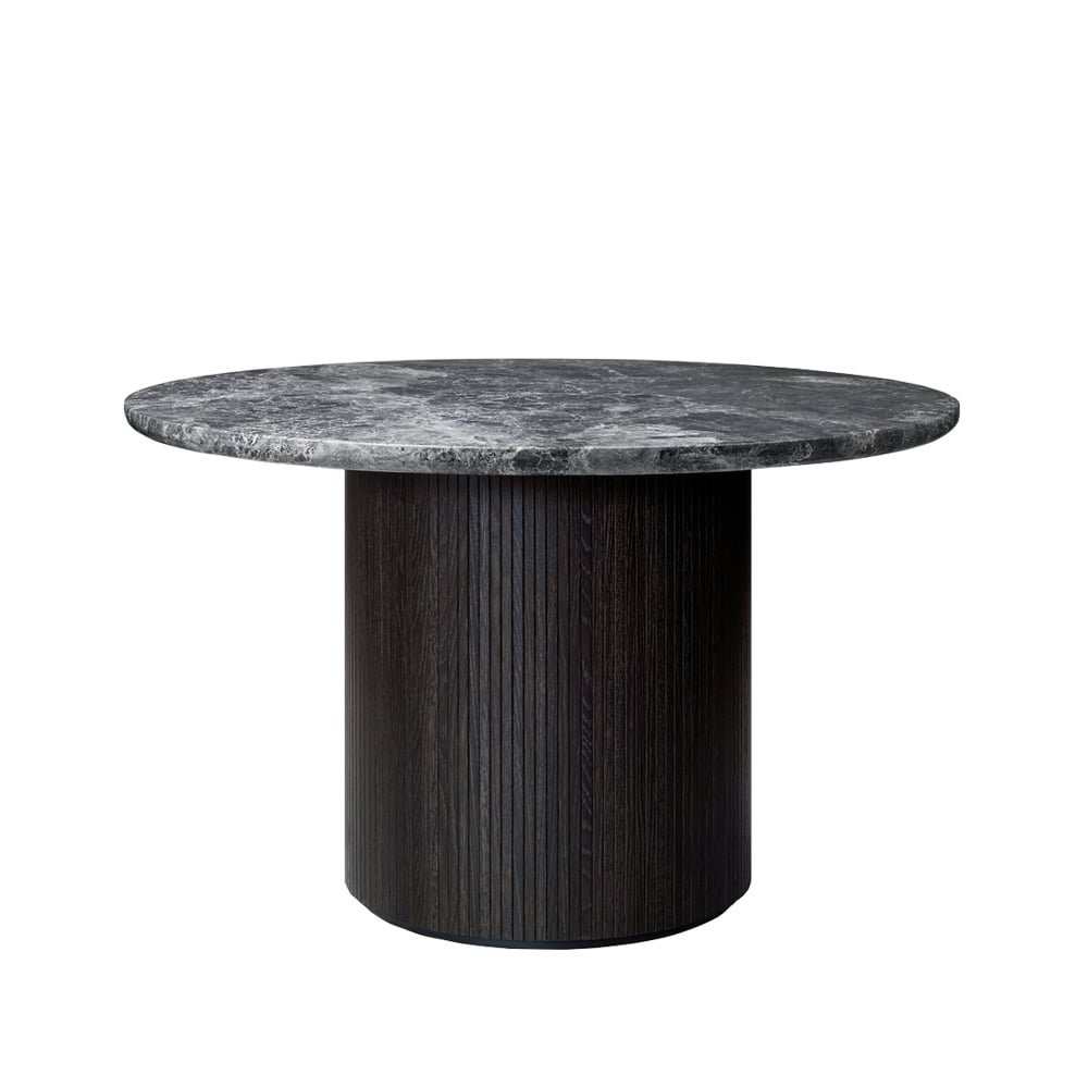 Gubi Moon ruokapöytä pyöreä Marble grey Ø 120 cm ruskea/mustaksi petsattu jalka