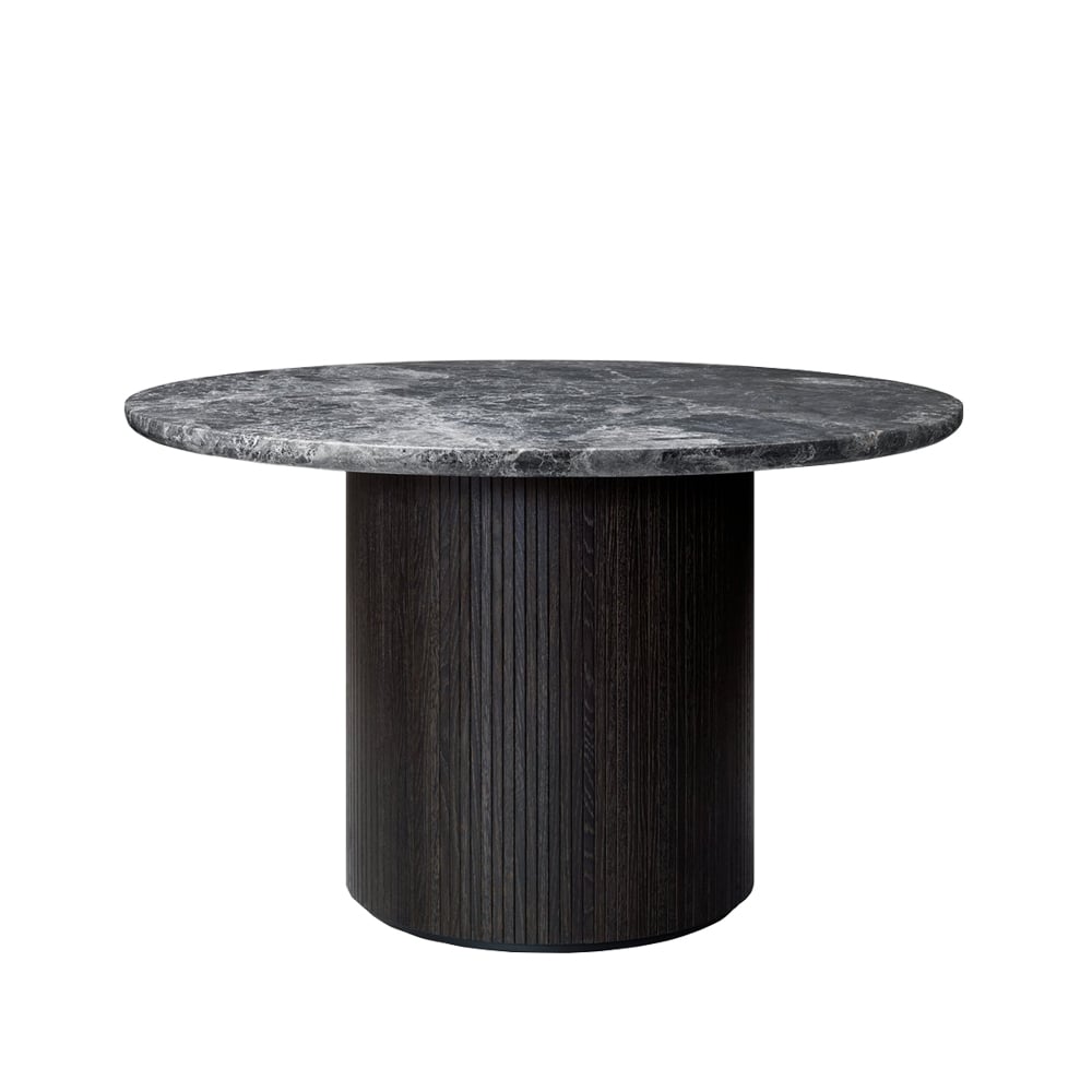 GUBI Moon ruokapöytä pyöreä Marble grey, 120 cm, ruskea/mustaksi petsattu jalka