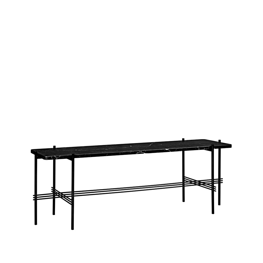 GUBI TS Console 1 -konsolipöytä marmori musta, mustaksi maalattu jalusta