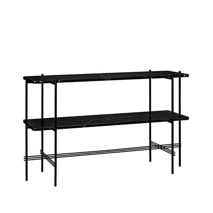 TS Console pöytä 120x30x72 cm - Black marquina marble, musta runko, 2 marmorihyllyä - GUBI