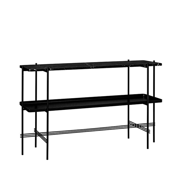 TS Console pöytä 120x30x72 cm - Black marquina marble, musta runko, tarjottimella - GUBI