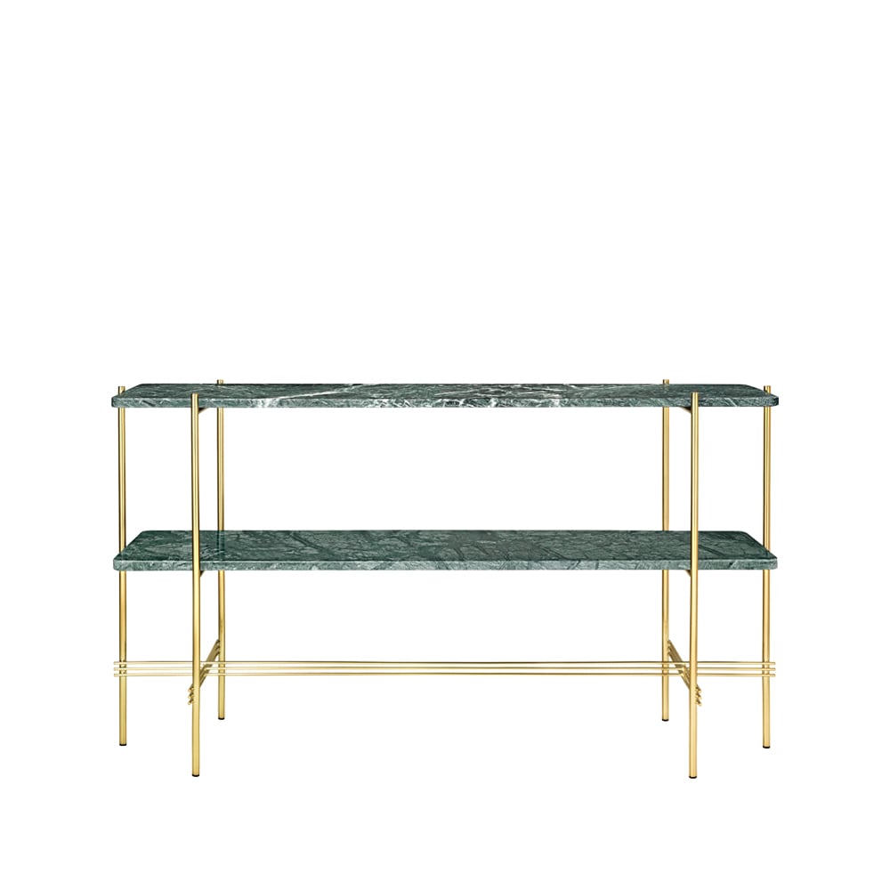 Gubi TS Console pöytä 120x30x72 cm Green guatemala marble messinkirunko 2 marmorihyllyä
