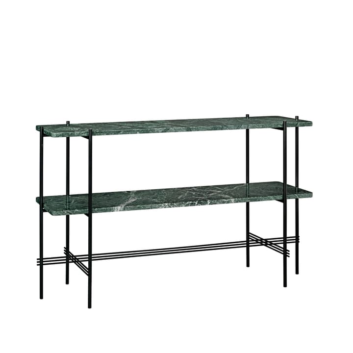 TS Console pöytä 120x30x72 cm - Green guatemala marble, musta runko, 2 marmorihyllyä - GUBI