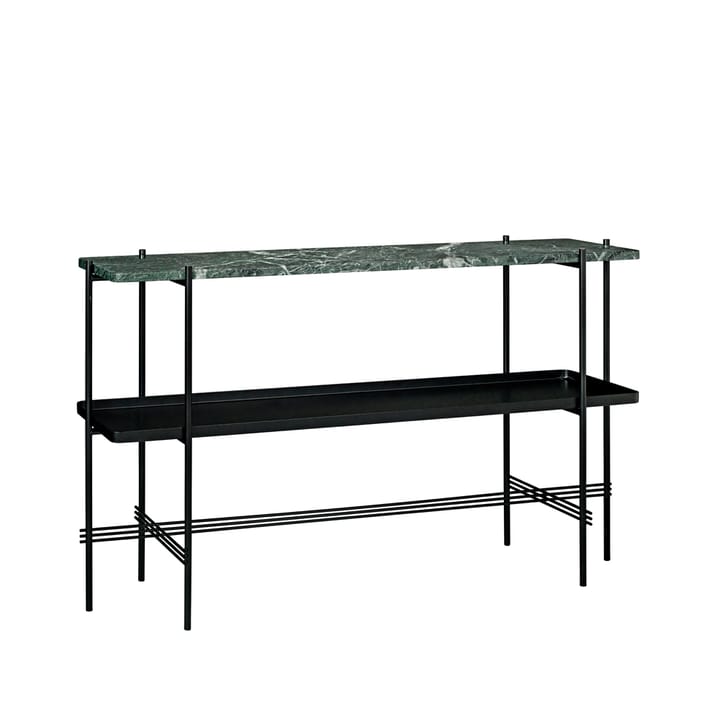 TS Console pöytä 120x30x72 cm - Green guatemala marble, musta runko, tarjottimella - GUBI