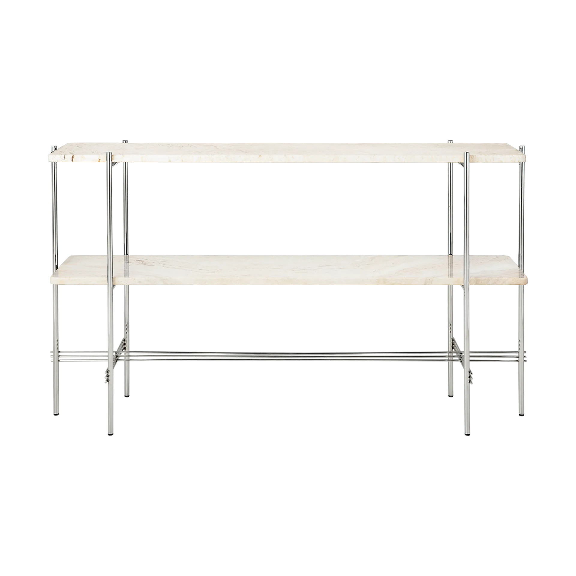 TS Console pöytä 120x30x72 cm, Neutral white travertine-teräs GUBI