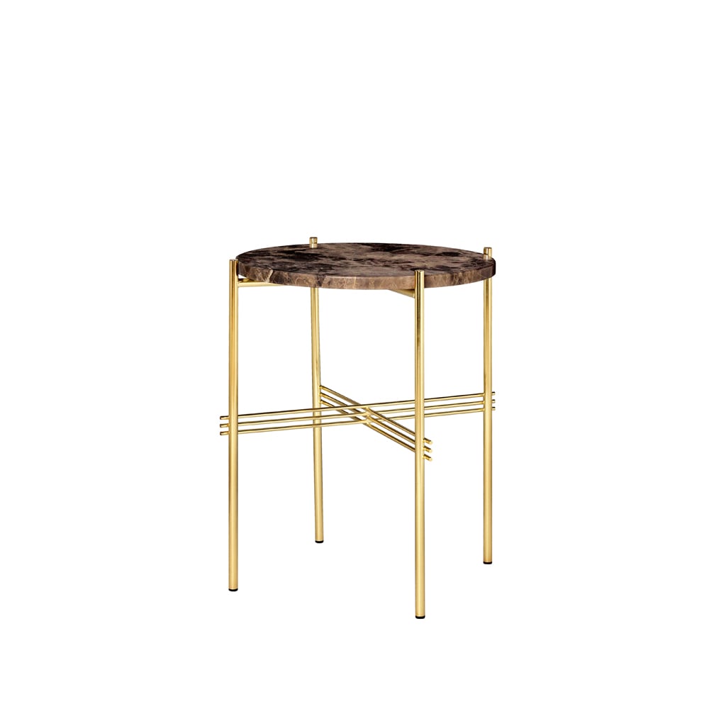 GUBI TS Round -sivupöytä Brown emperador marble, 40, messinkirunko
