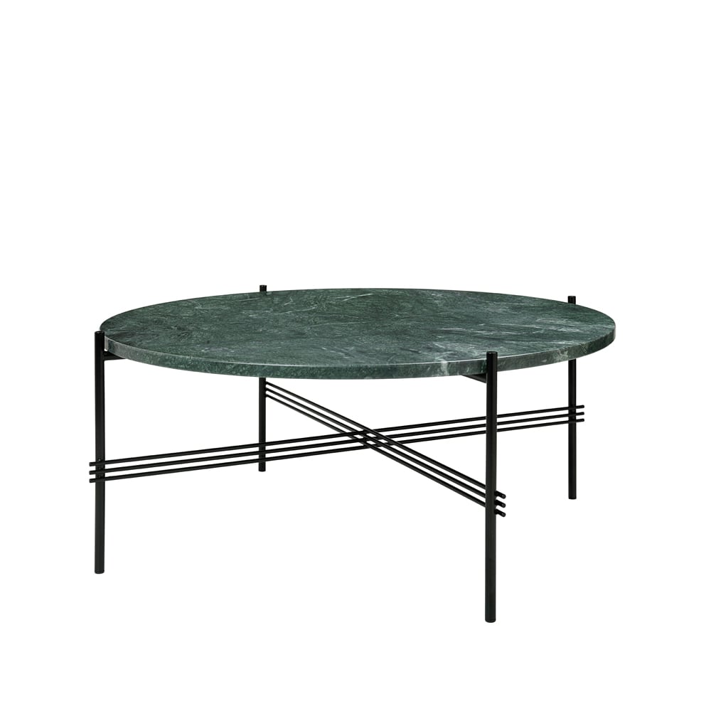 Gubi TS Round -sohvapöytä Green guatemala marble ø 80 musta runko