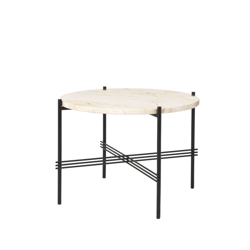 GUBI TS Round -sohvapöytä Natural white travertine, 55, musta runko