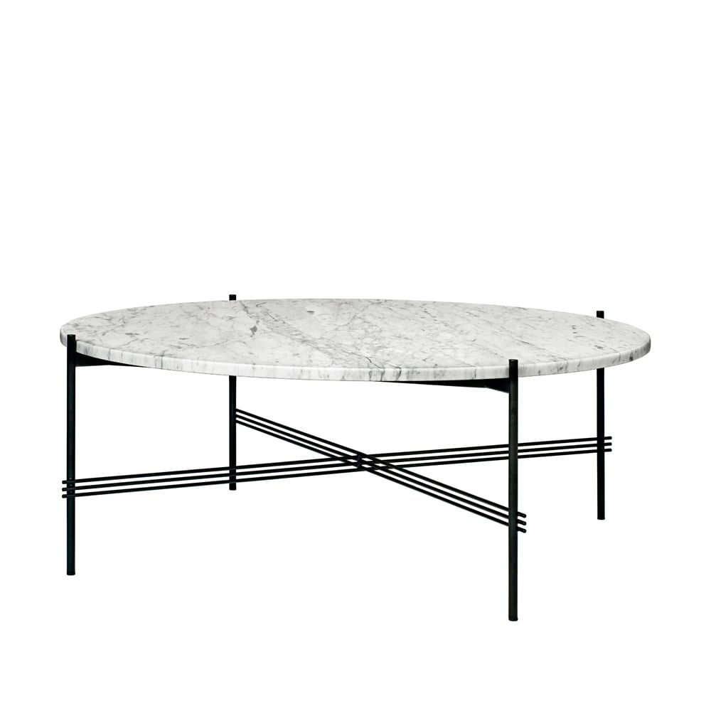 Gubi TS Round -sohvapöytä White carrara marble ø 105 musta runko