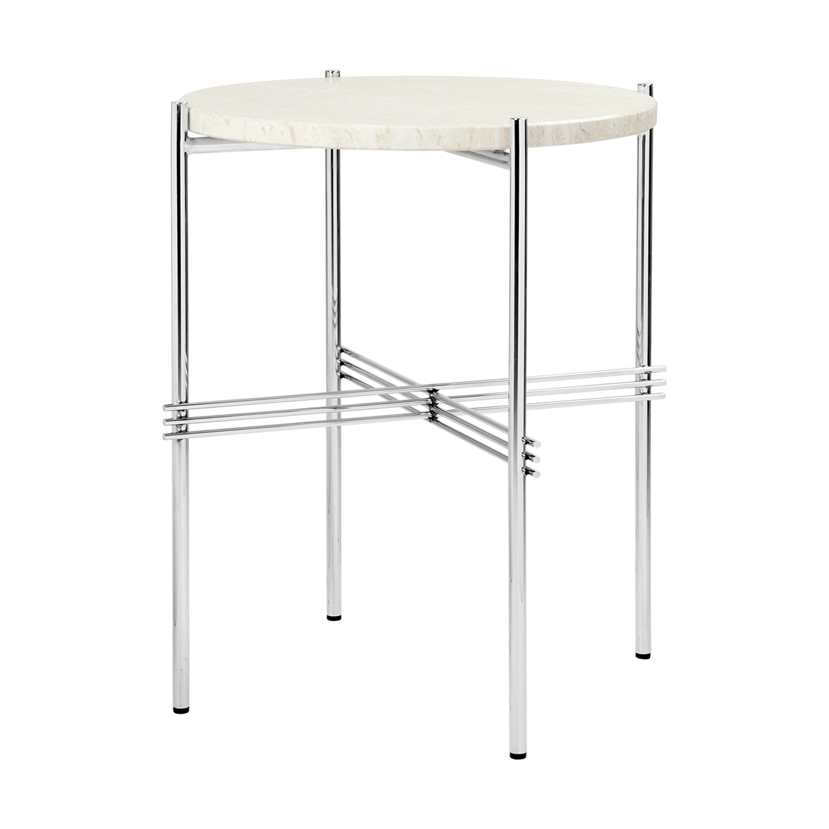 GUBI TS sivupöytä kiillotettu teräs 40 Neutral white travertine