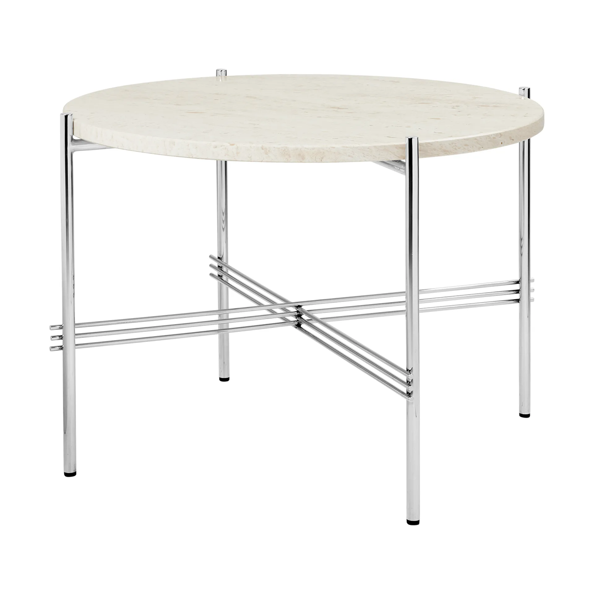 TS sohvapöytä kiillotettu teräs Ø 55, Neutral white travertine GUBI