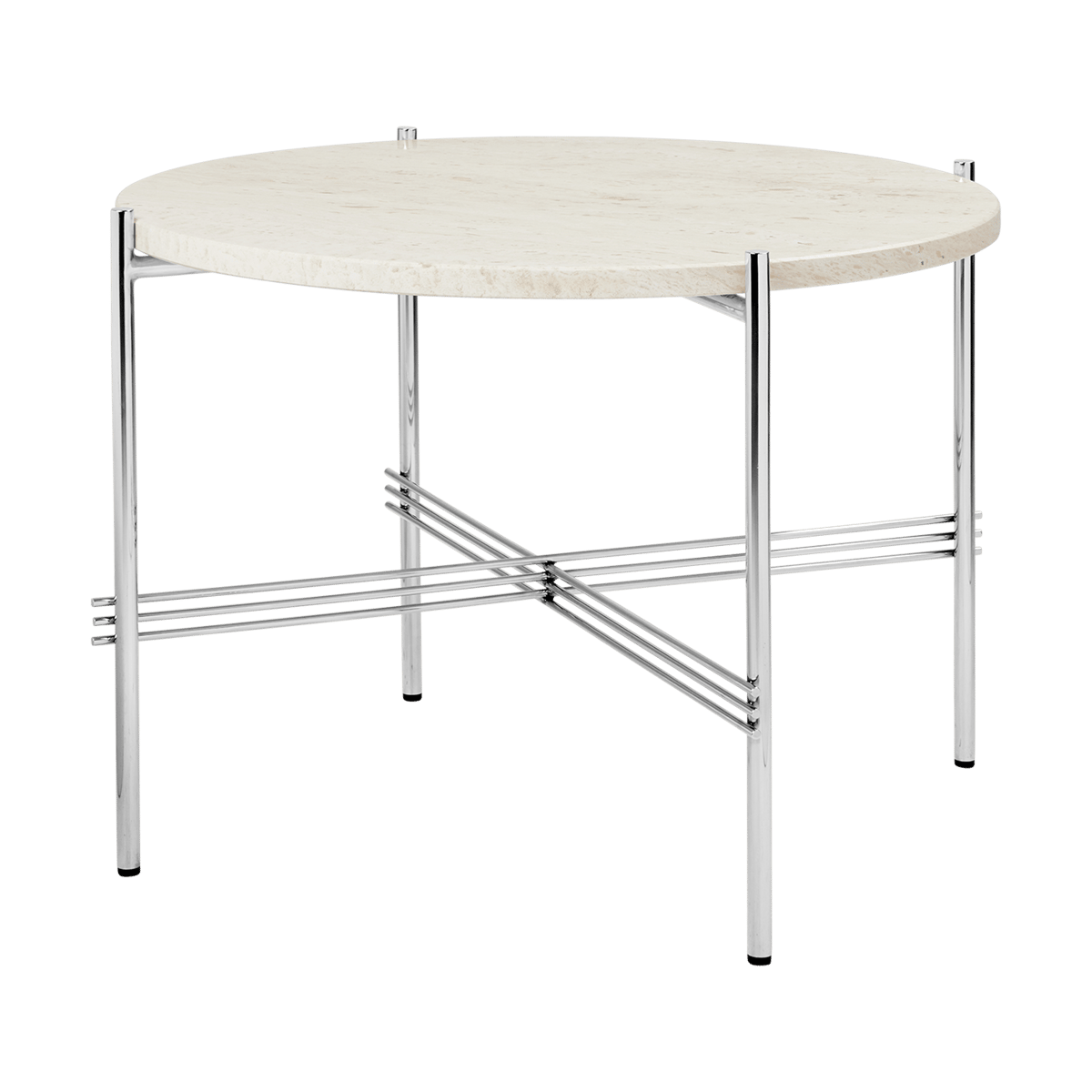 GUBI TS sohvapöytä kiillotettu teräs 55 Neutral white travertine