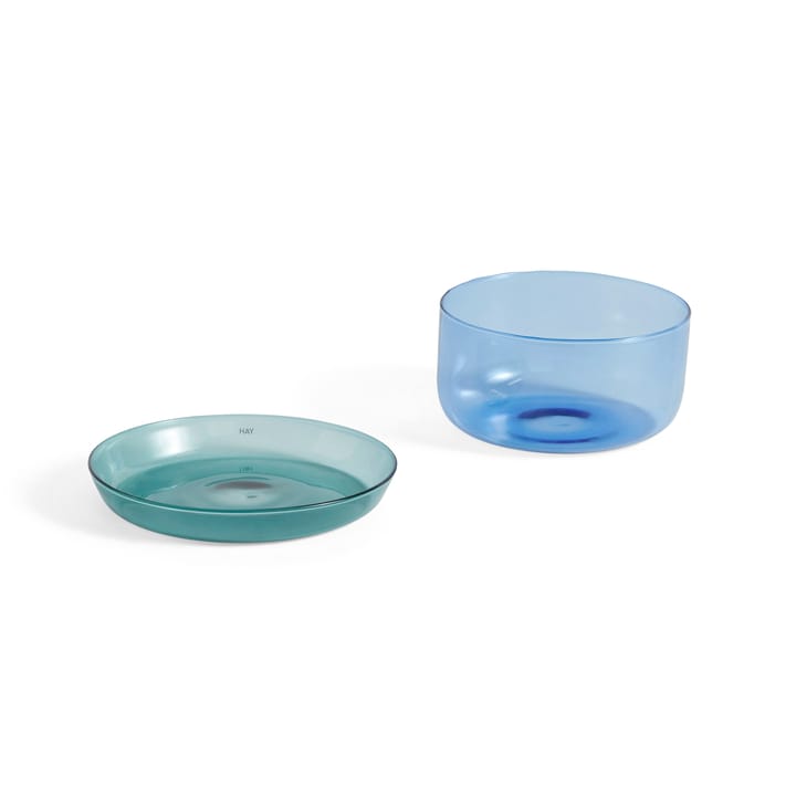 2-in-1 tarjoilusetti kulho ja aluslautanen, Light blue-aqua HAY