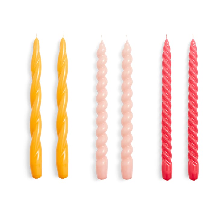 Candle Long Twist/Spiral -kynttilä mix 6-pakkaus - Rose-raspberry - HAY
