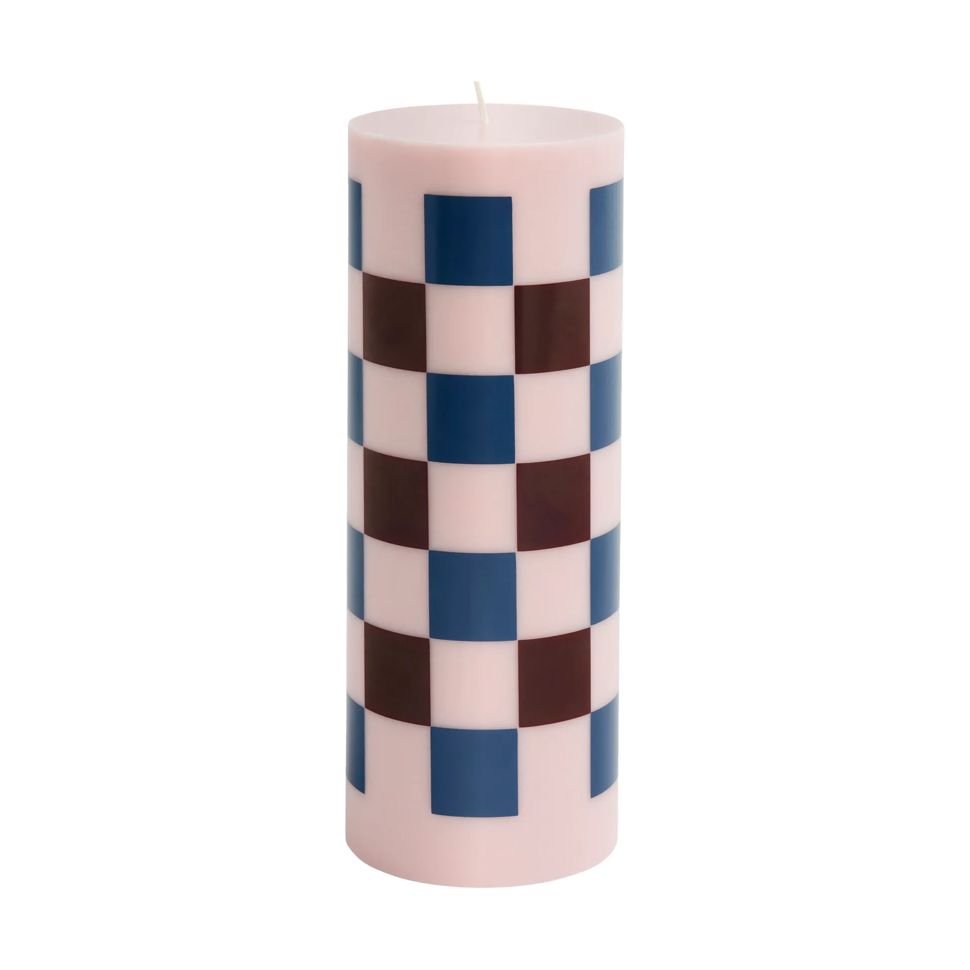 Column Candle pöytäkynttilä large 25 cm, Pink-bordeaux-dark blue check HAY