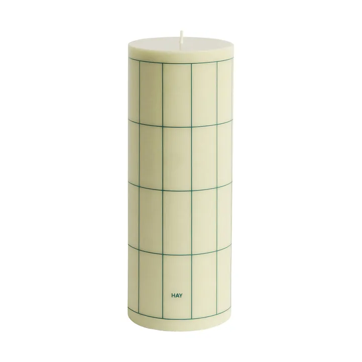 Column Candle pöytäkynttilä large 25 cm - Vaaleanvihreä tummanvihreällä ruutukuviolla - HAY