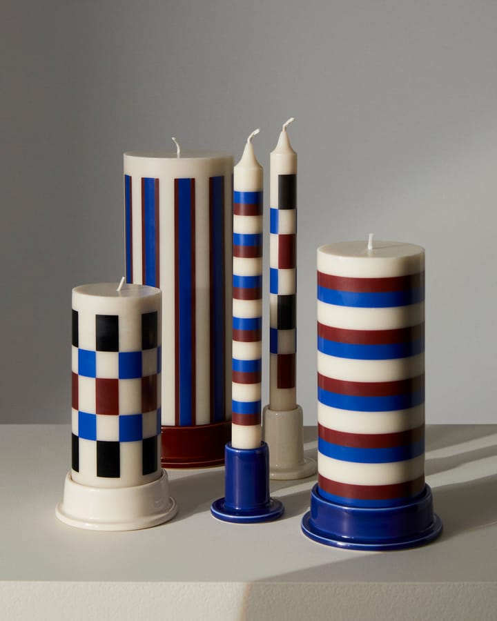 Column Candle -pöytäkynttilä medium 20 cm, Off white-brown-blue HAY
