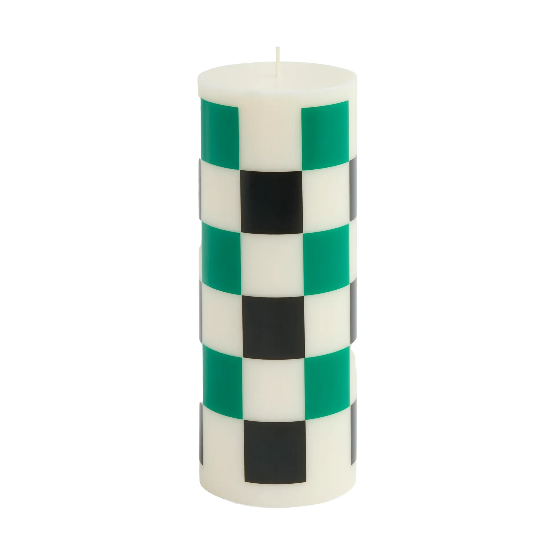 Column Candle pöytäkynttilä medium 20 cm, Off white-green-black check HAY