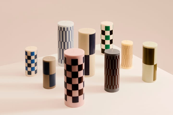 Column Candle pöytäkynttilä medium 20 cm, Off white-green-black check HAY