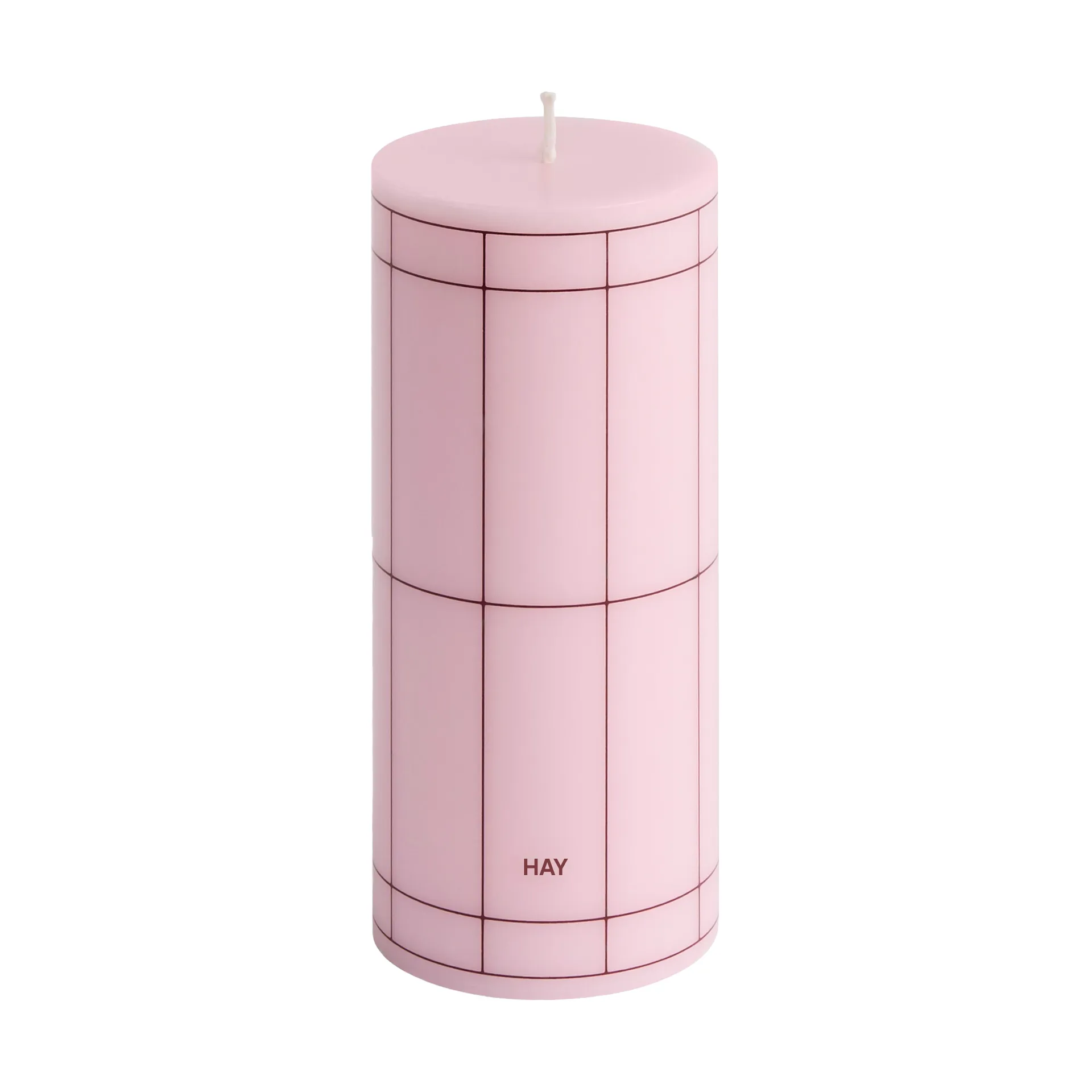 Column Candle pöytäkynttilä small 15 cm, Light pink-bordeaux grid HAY