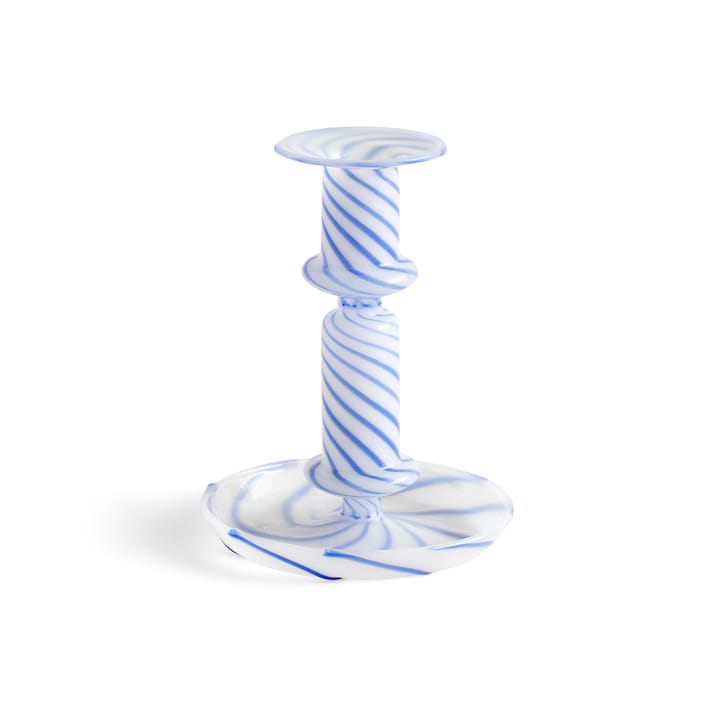 Flare Stripe keskipitkä kynttilänjalka - Sininen-valkoinen - HAY