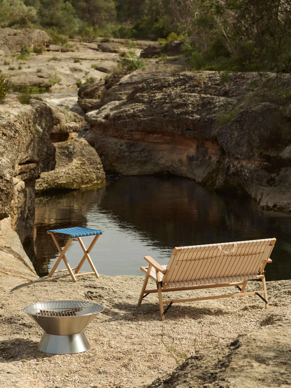 Outdoor Market taitettava tuoli, Sininen-beige HAY