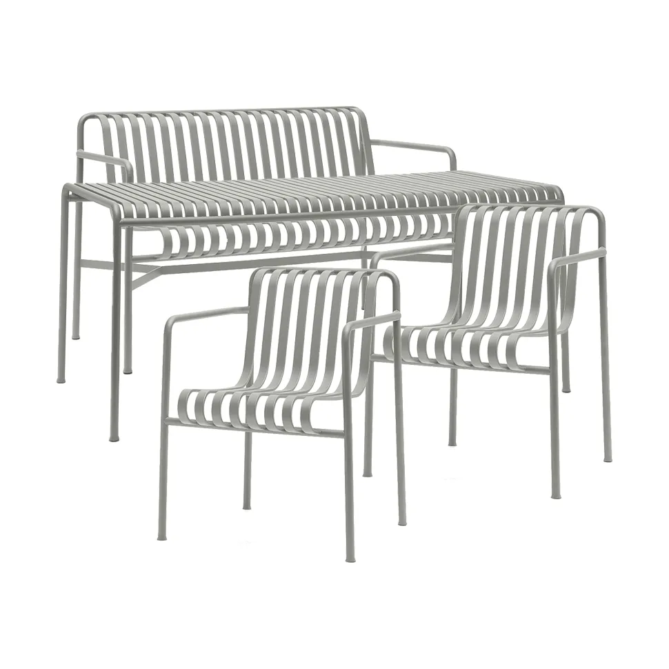 Palissade ruokailuryhmä 2 Dining käsinojatuoli + penkki 170x90 cm sky grey,  HAY