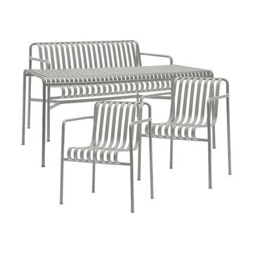 Palissade ruokailuryhmä 2 Dining käsinojatuoli + penkki 170x90 cm sky grey - HAY