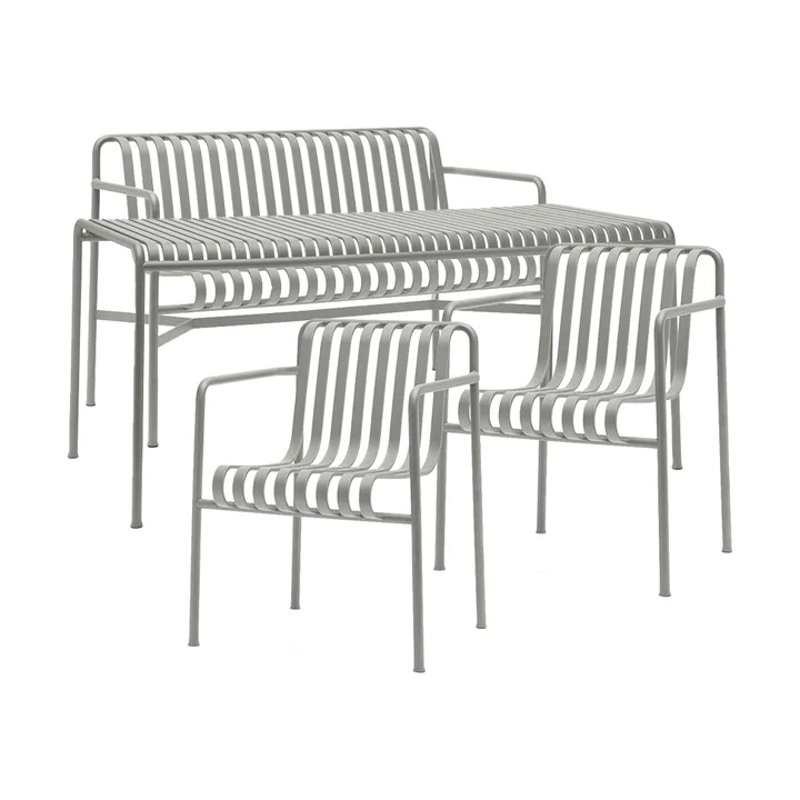 Palissade ruokailuryhmä 2 Dining käsinojatuoli + penkki 170x90 cm sky grey - HAY