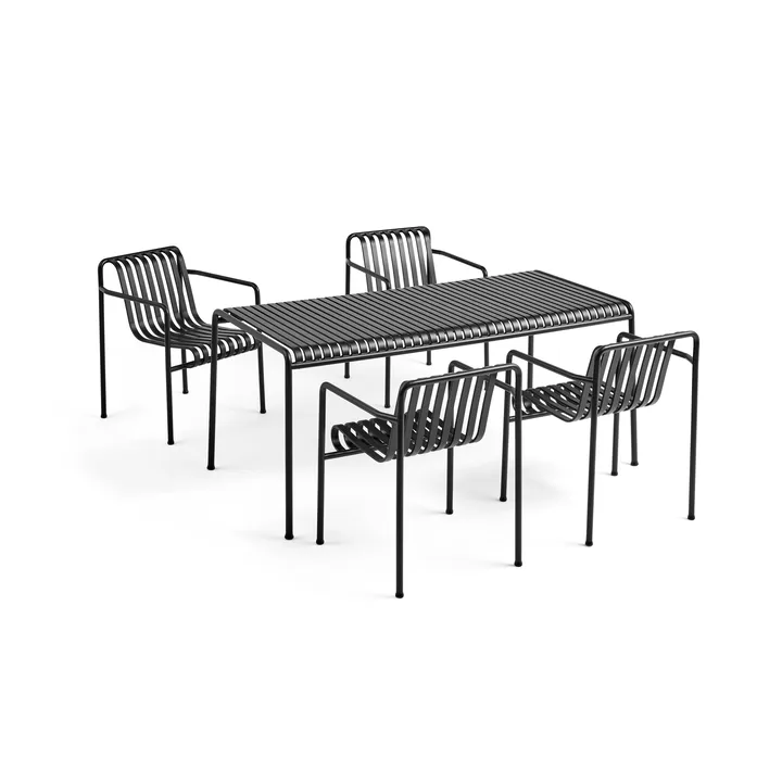 Palissade ruokailuryhmä 4 käsinojallista tuolia 170x90 cm - Anthracite - HAY