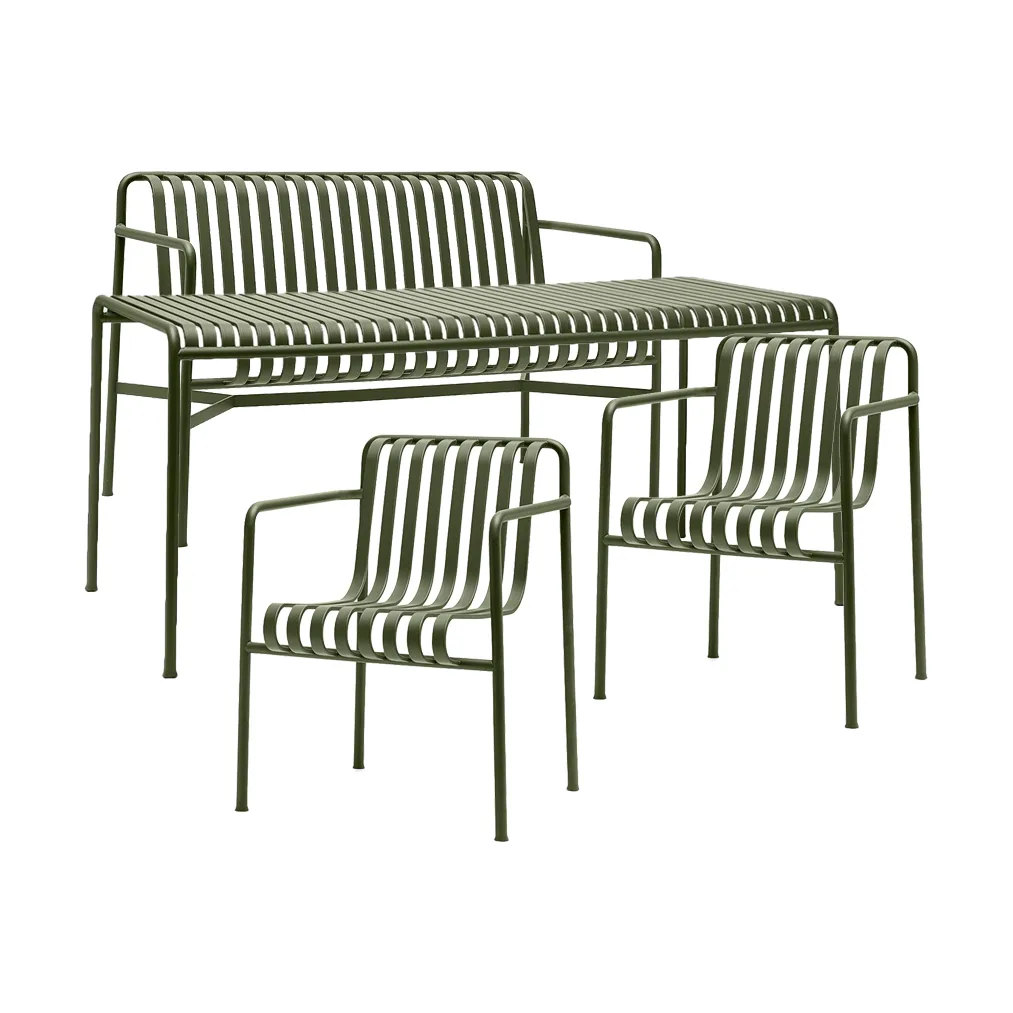 Palissade ruokailuryhmä2 Dining käsinojatuoli + penkki 170x90 cm olive,  HAY