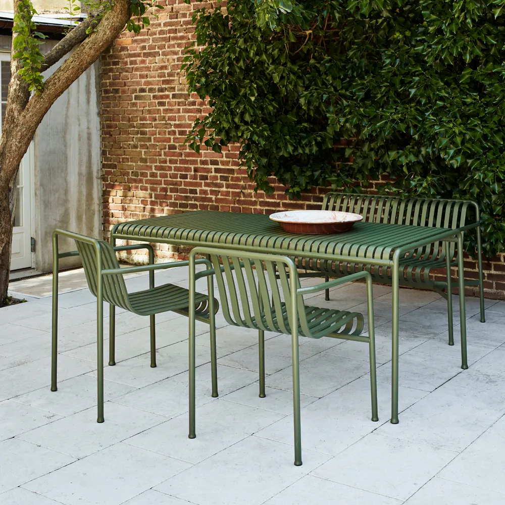 Palissade ruokailuryhmä2 Dining käsinojatuoli + penkki 170x90 cm olive,  HAY