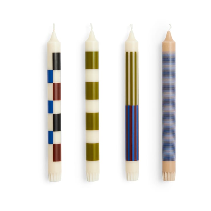 Pattern kynttilä mix 4-pack, Off white-army-blue HAY