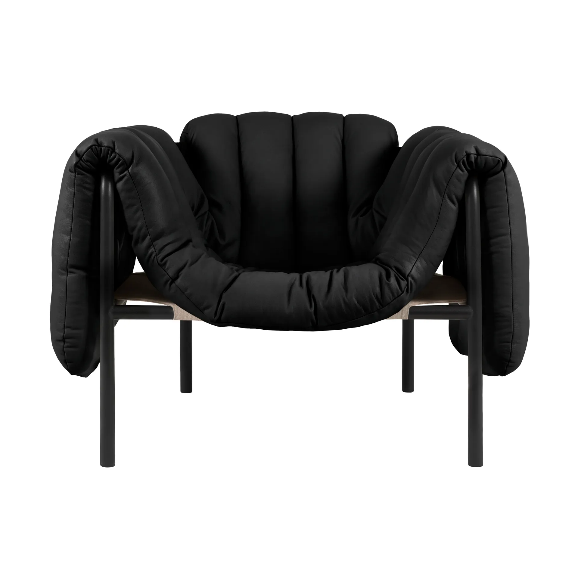 Puffy lounge-nojatuoli, Black leather-black grey Hem