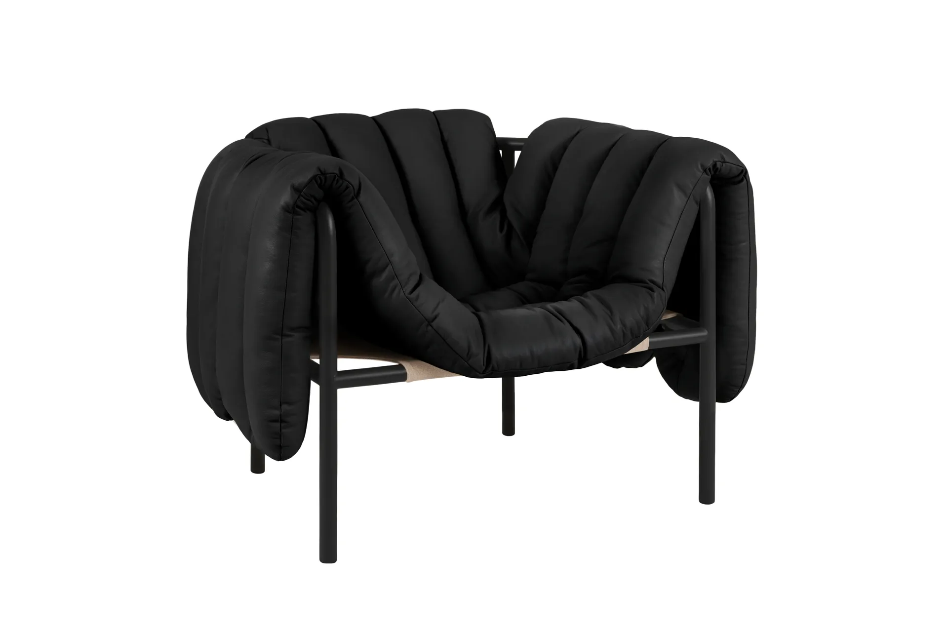 Puffy lounge-nojatuoli, Black leather-black grey Hem
