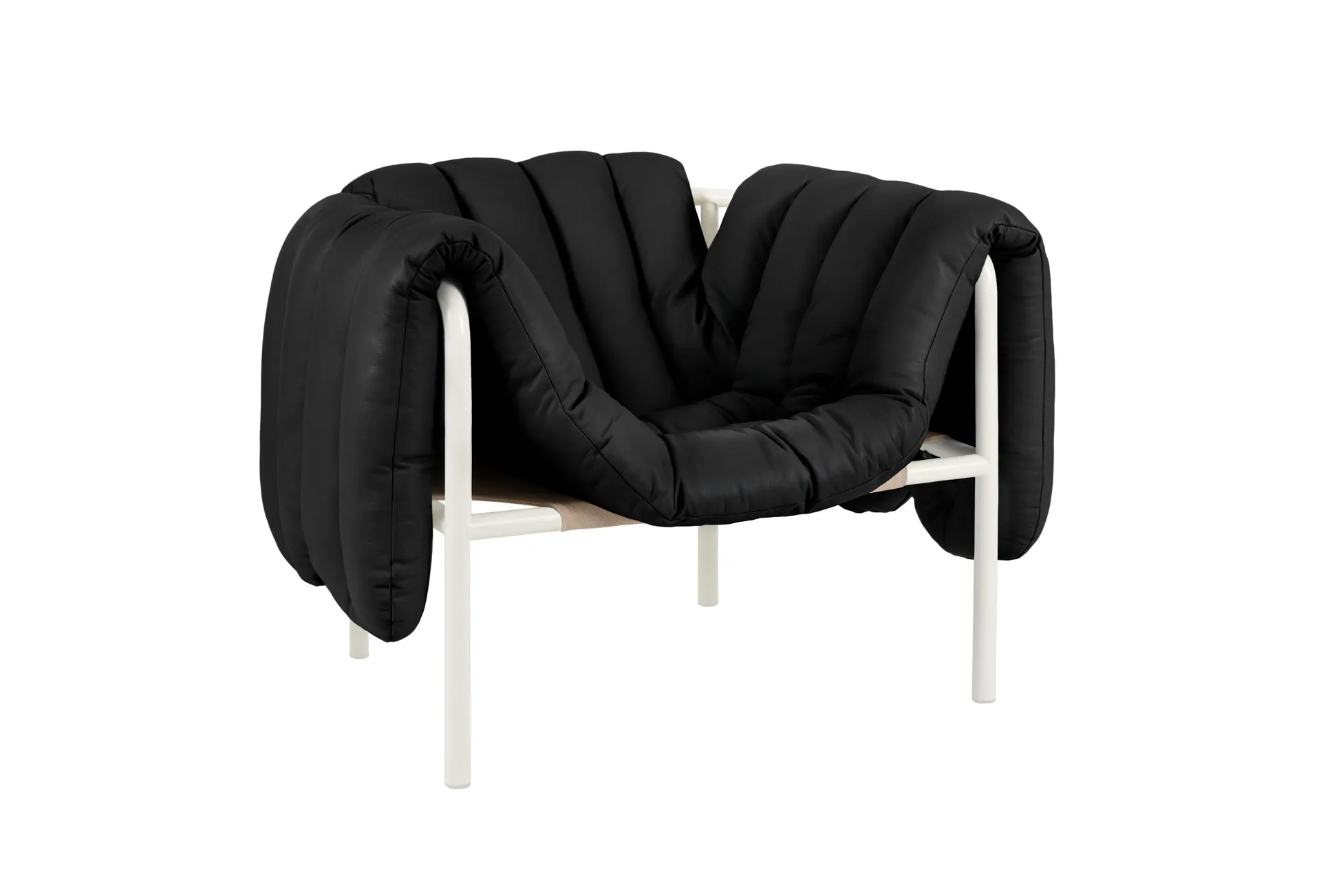 Puffy lounge-nojatuoli, Black leather-cream Hem